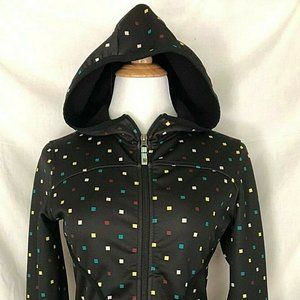 Burton Black Hoodie Polka Squares Front Zip S